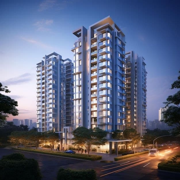A Saiccha Developers residential tower at dusk